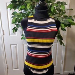 NWOT- Sleeveless Turtleneck Striped Bodysuit